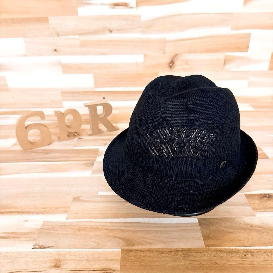 カシラ スクエア メタル ロゴ ニット メッシュ 中折れハットL 黒