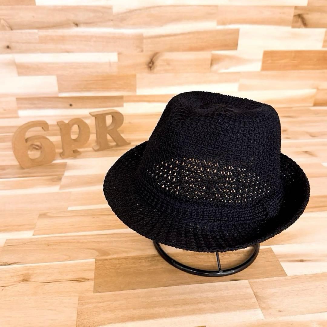 ニューヨークハット メッシュ 編み込み 中折れハット シンプル 黒ブラック
