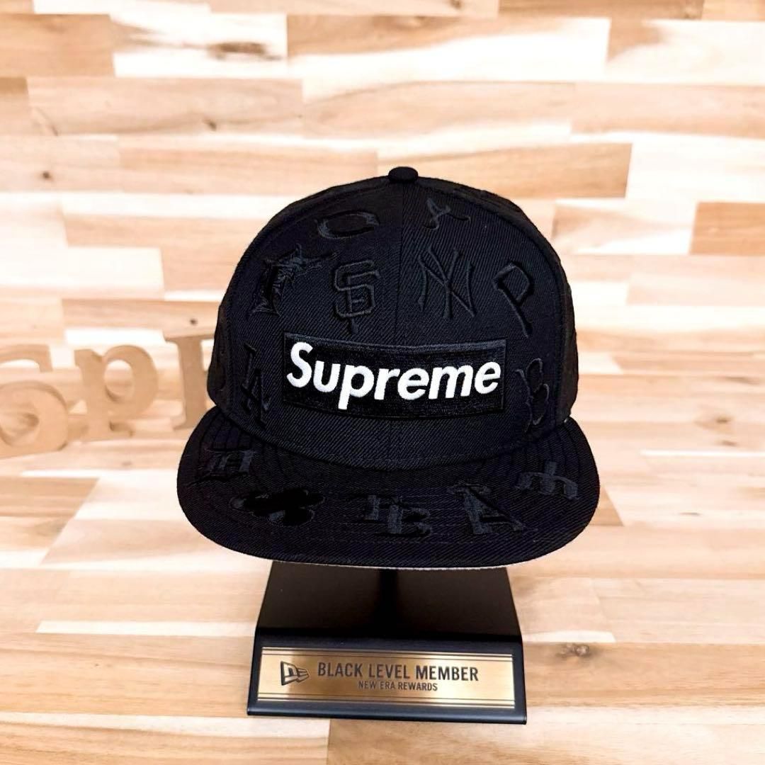 激 ニューエラ×シュプリーム コラボ MLBチームロゴ キャップ 黒×白
