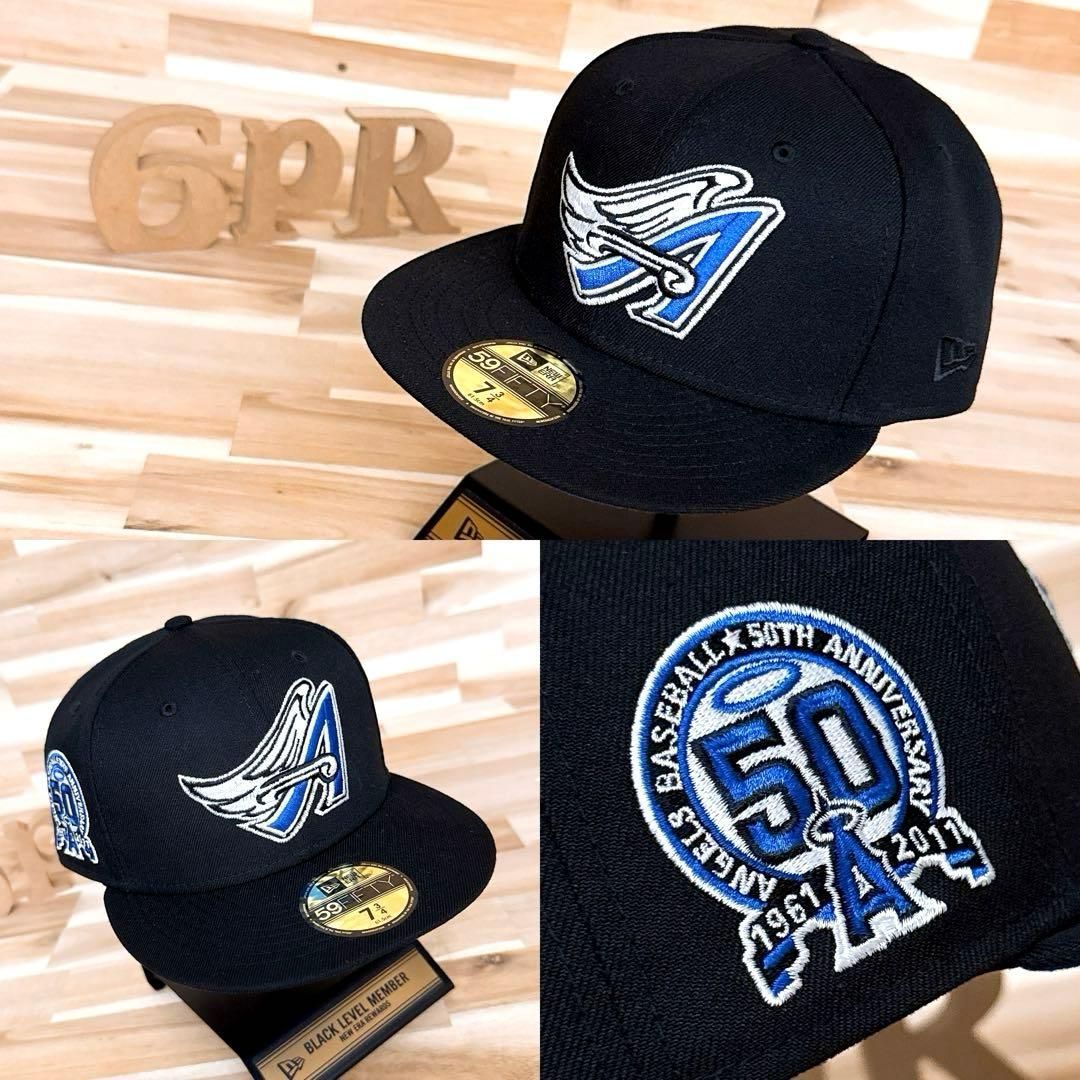 ニューエラ×エンゼルス 50周年 記念 パッチ キャップ黒×青ブルー
