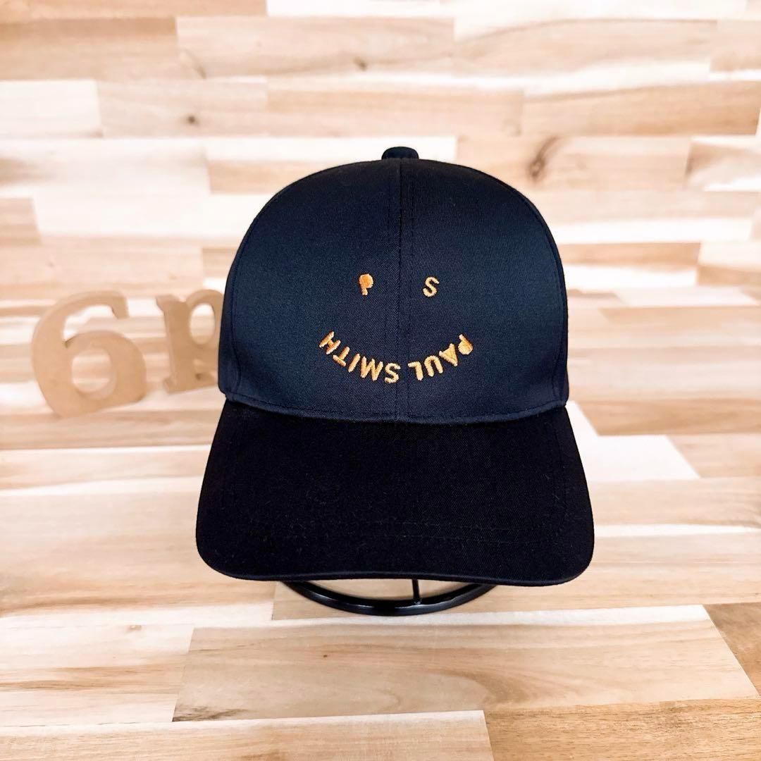 ポールスミス スマイル PS刺繍 マーク ロゴ キャップ 黒×オレンジ