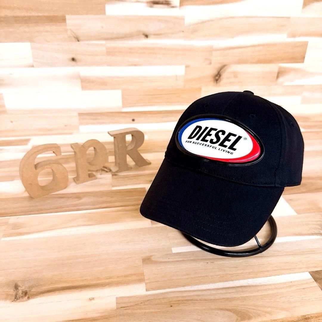 稀少 ディーゼル オーバル 型押し 立体ラバーロゴ キャップ バイク 黒×白