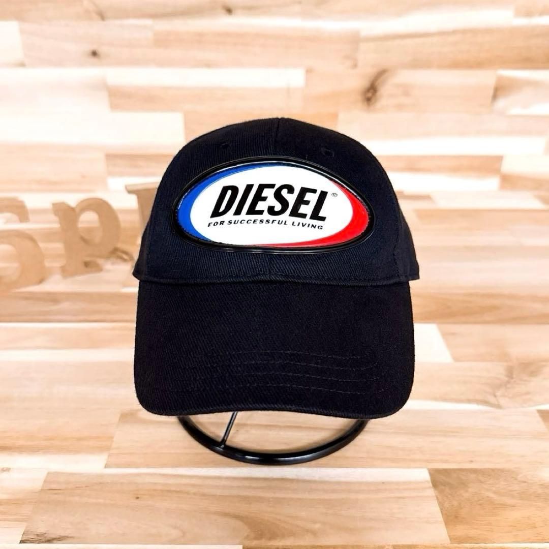 稀少 ディーゼル オーバル 型押し 立体ラバーロゴ キャップ バイク 黒×白