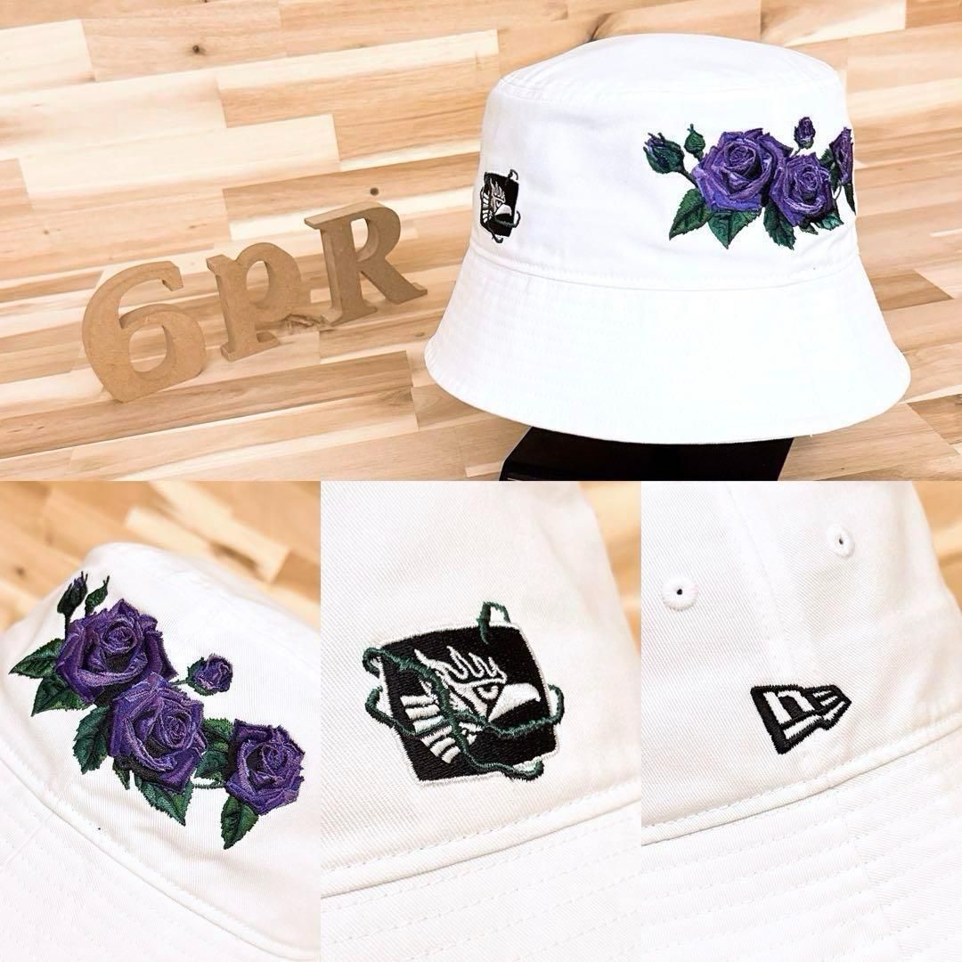 激 ニューエラ×エルデスペラード コラボ 薔薇バラ刺繍 ハット 白×紫