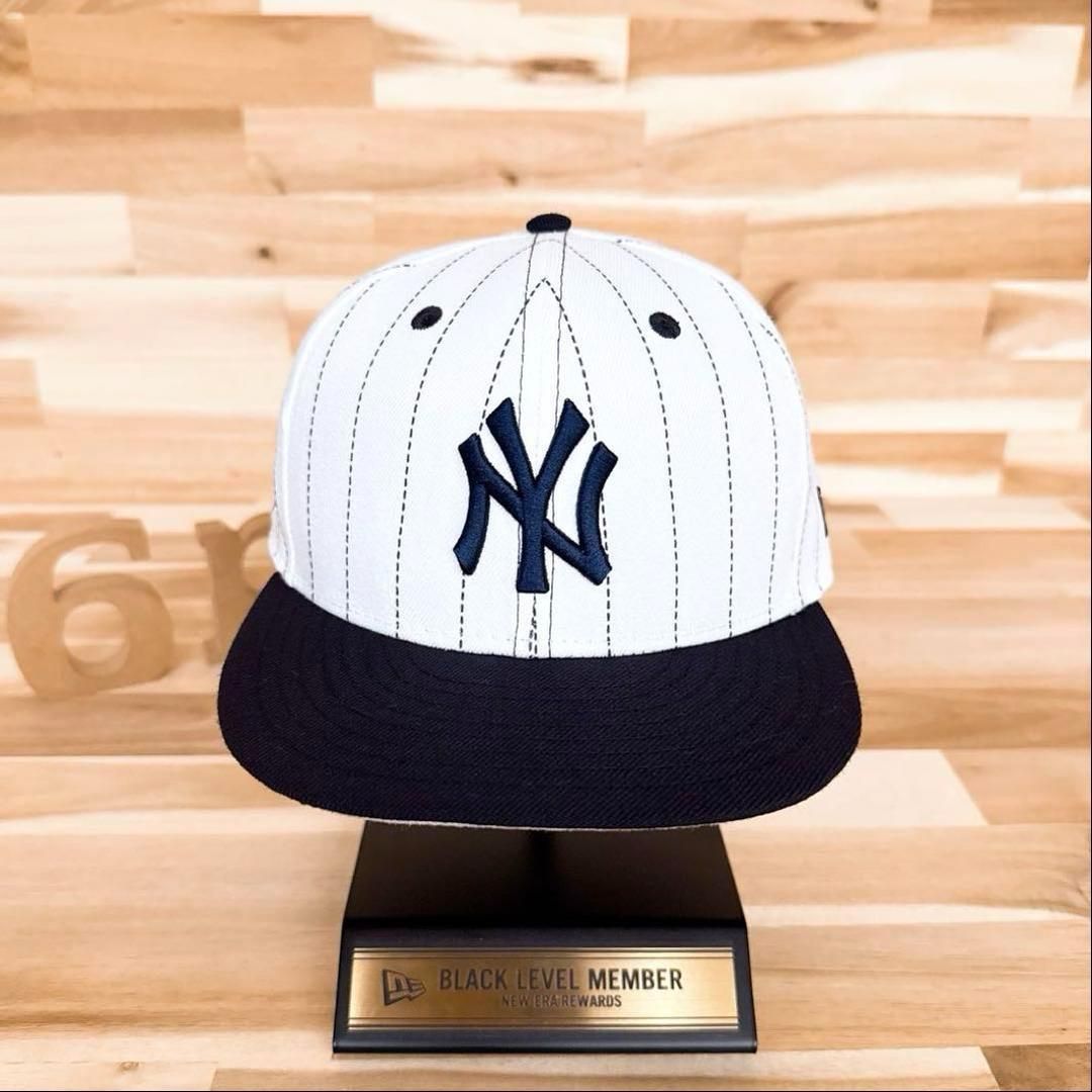 ニューエラ×ヤンキース ベースボール ストライプ キャップ 白×紺