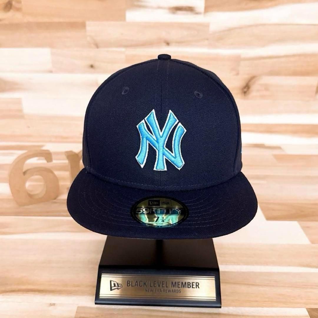 ニューエラ×ヤンキース ブルー NY 刺繍ロゴ キャップ 紺ネイビー×青