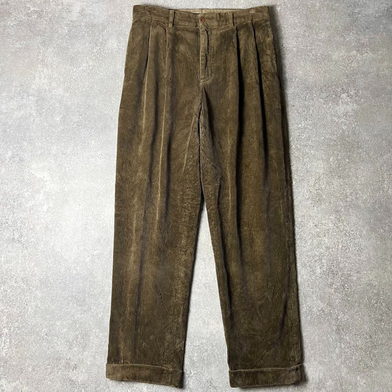 90s POLO RALPH LAUREN 2タック 太畝 コーデュロイ パンツ 34 32 90年代 ポロ ラルフローレン ブラウン ツータック