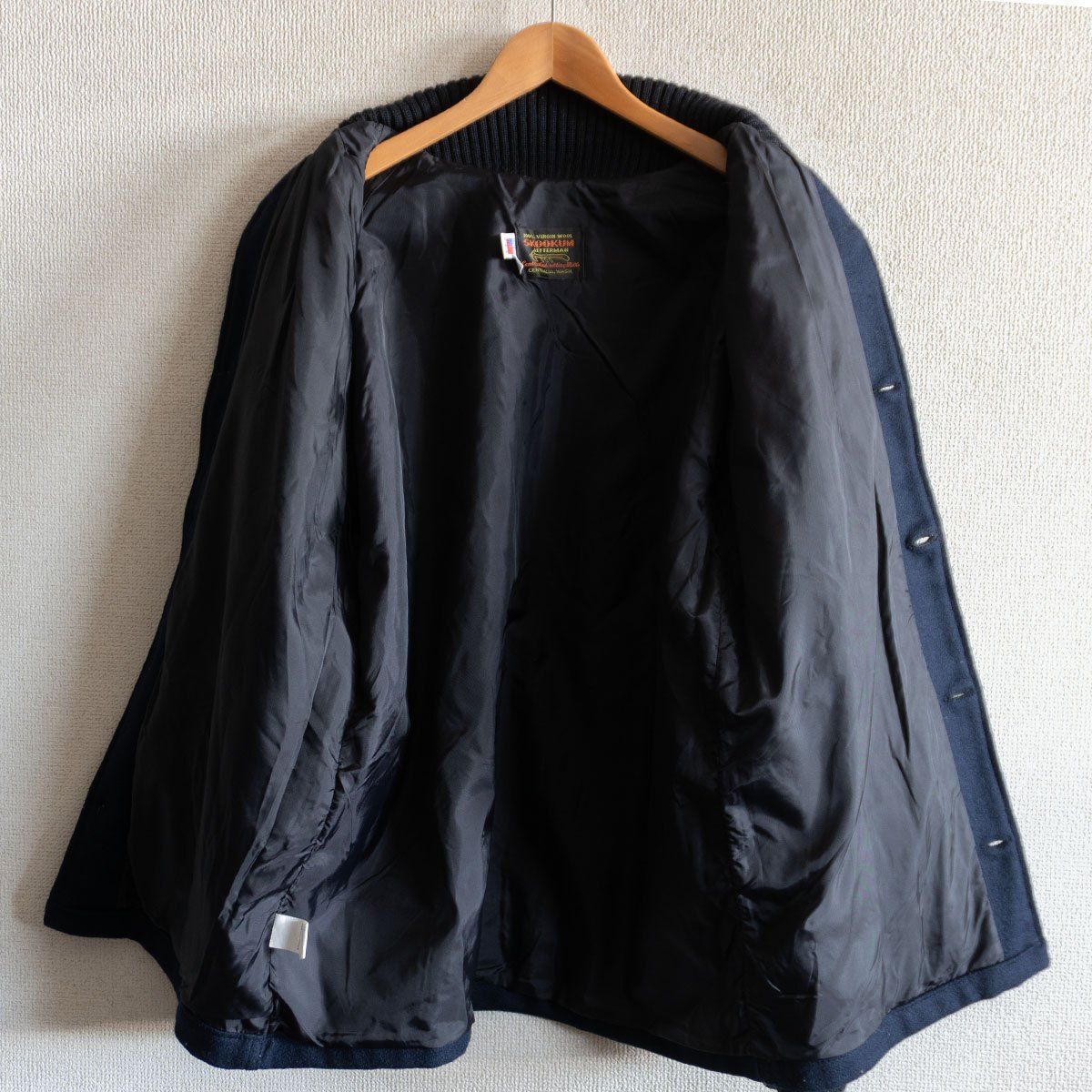 SKOOKUM メルトン×レザー スタジャン 38 スクーカム ネイビー×ブラック ジャケット 25110469