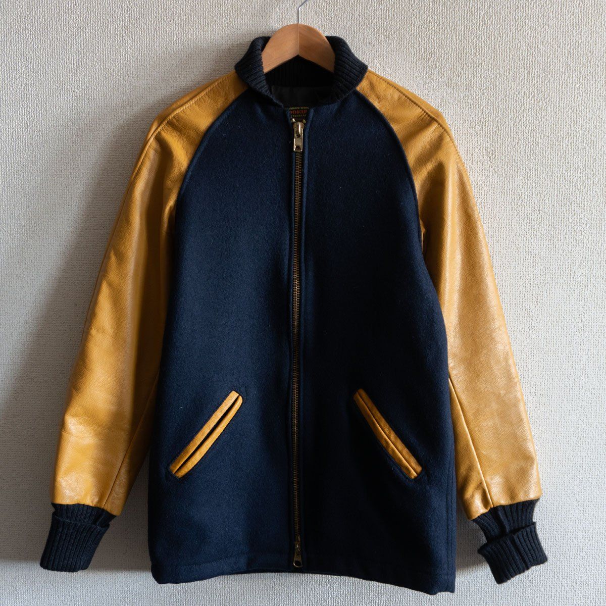 SKOOKUM メルトン×レザー スタジャン 38 スクーカム ネイビー×ブラウン ジャケット 25110419