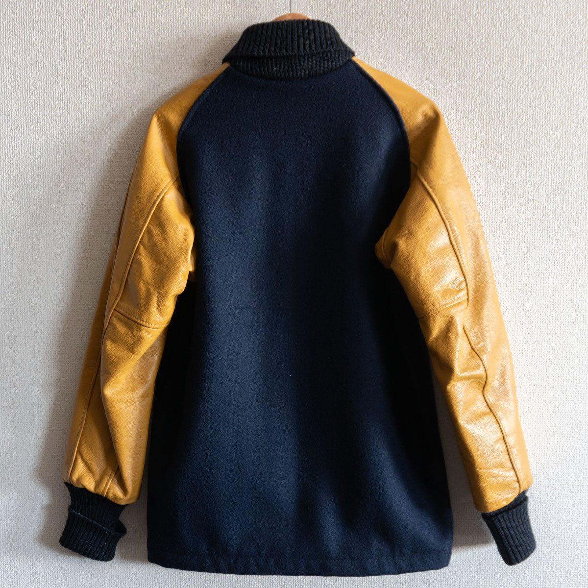 SKOOKUM メルトン×レザー スタジャン 38 スクーカム ネイビー×ブラウン ジャケット 25110419