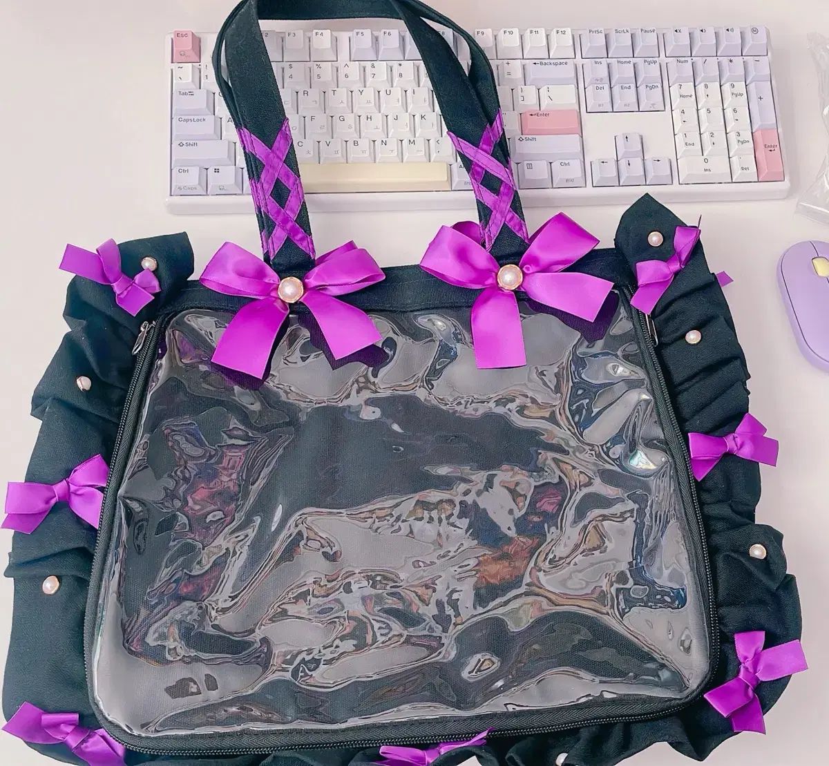 ザッカマート A4 リボン 痛バッグ ブラック パープル