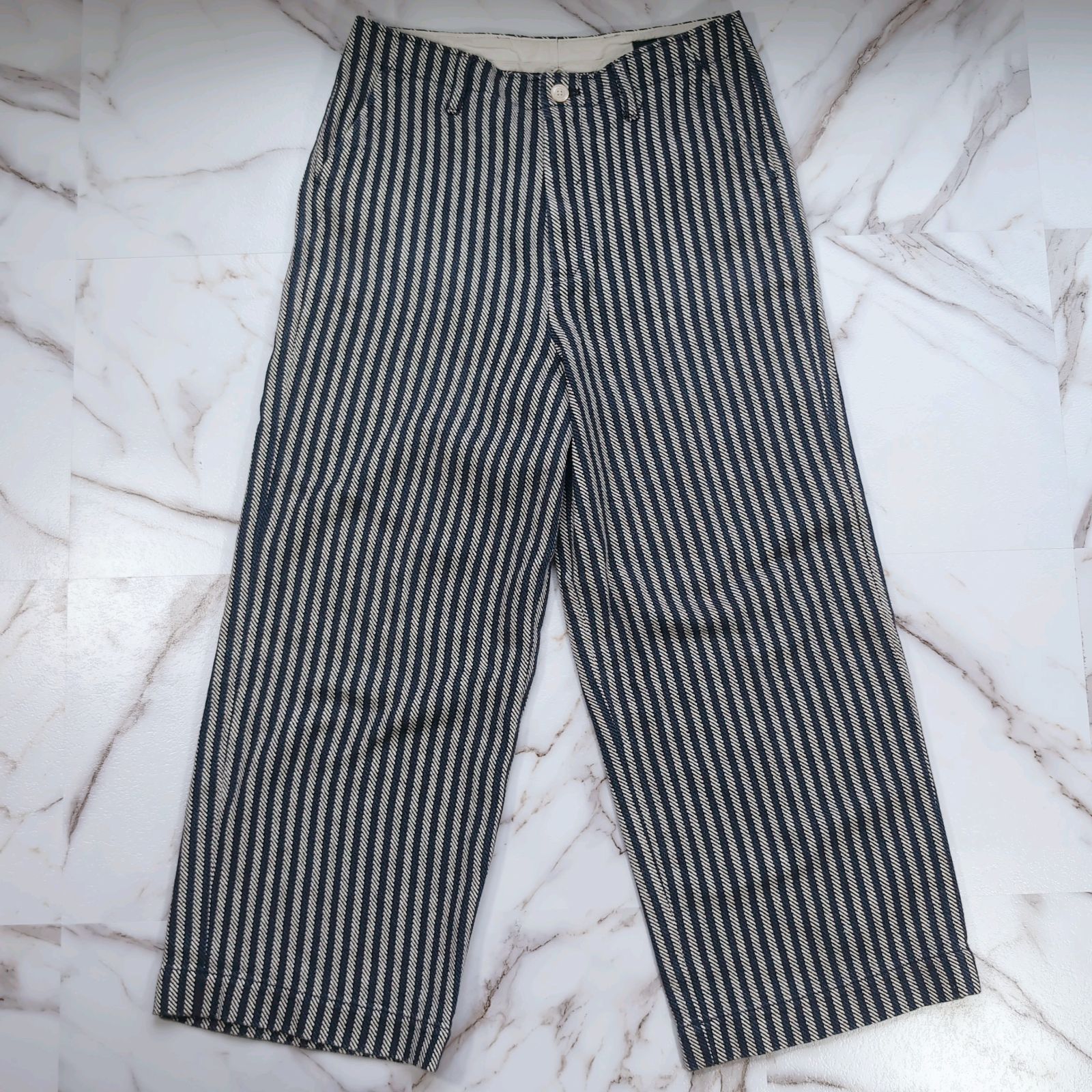 45r カルゼヒッコリーパンツ 藍染 インディゴ ワイド 3 L 綿