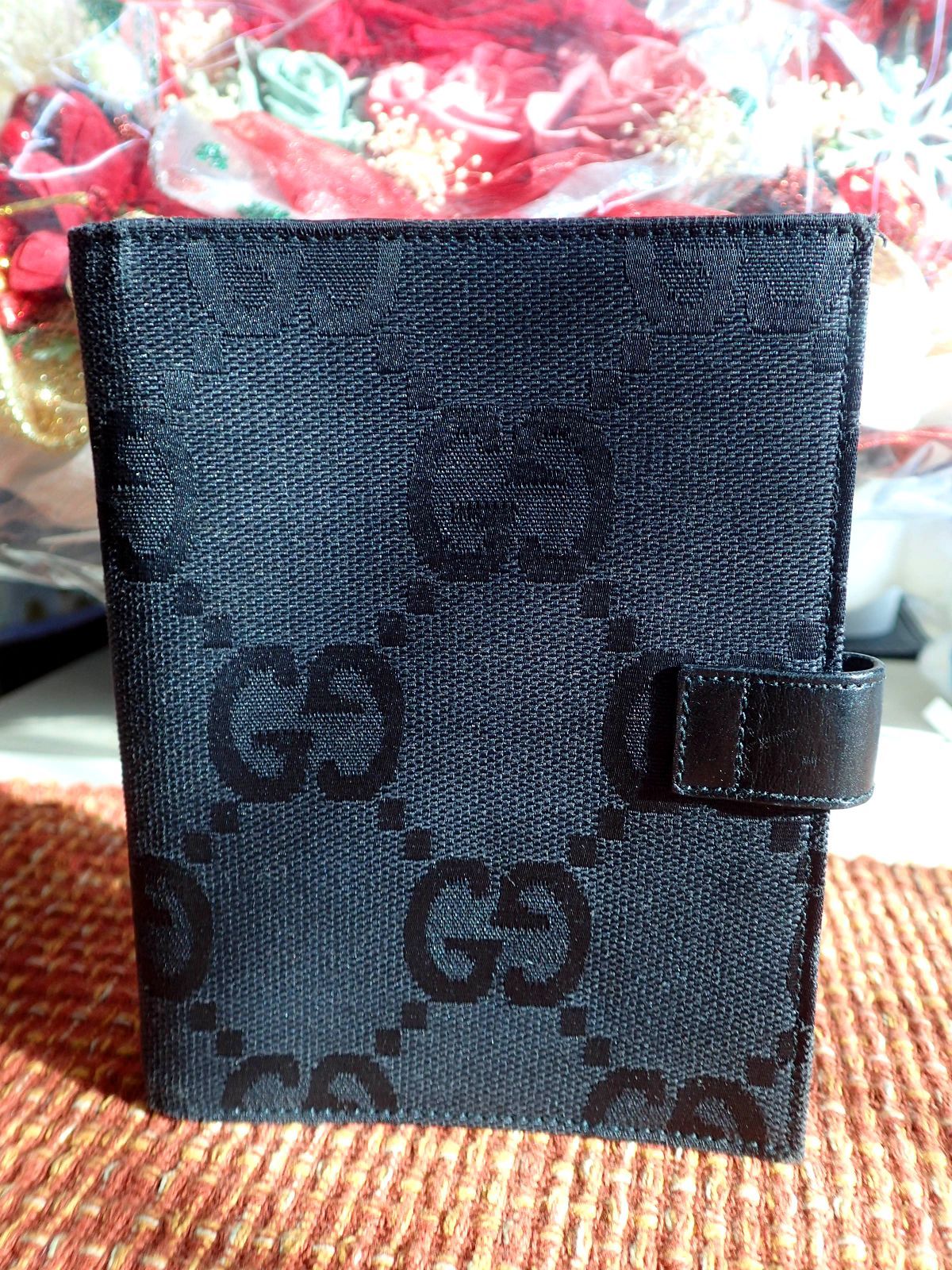 GUCCI グッチ手帳カバー GGキャンバス システム手帳カバー 6連リング 黒 ブラック