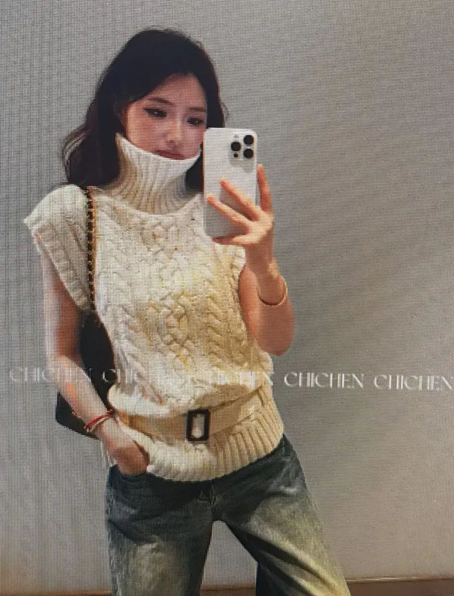 海外配送 長袖Tシャツ ケーブル プルオーバー ハイネック ベストセーター セット