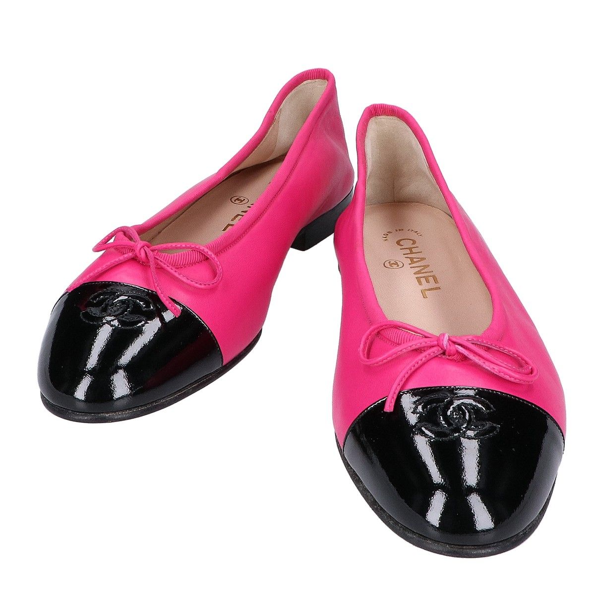 【美品】CHANEL バレリーナ バレエシューズ ローファー ココマーク レザー シャネル バレリーナ レザー×パテント バレエシューズ 39 レディース