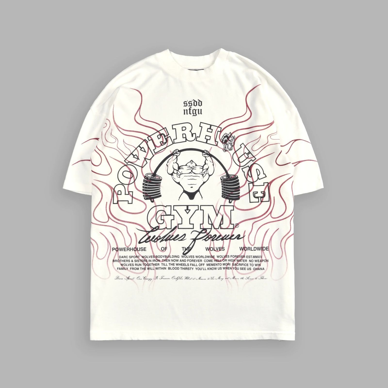 Darc Sport POWERHOUSE SSDD NFGU Light Your Fire Premium Oversized Tee Cream M ダルクスポーツ パワーハウスジム ライト ファイヤー オーバーサイズ Tシャツ クリーム 白