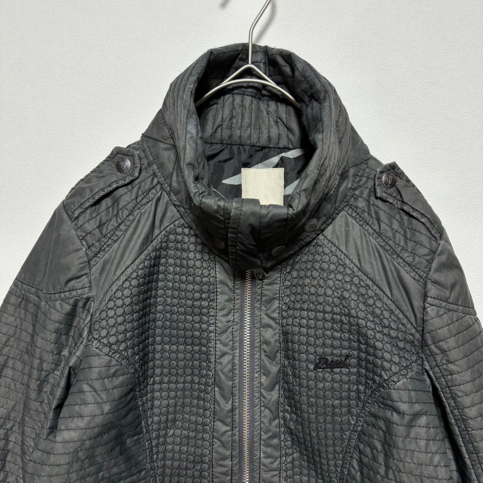 DIESEL ディーゼル ナイロンジャケット 黒 y2k DIESEL ディーゼル ジャケット Sサイズ Y2K ダメージ加工 ステッチ