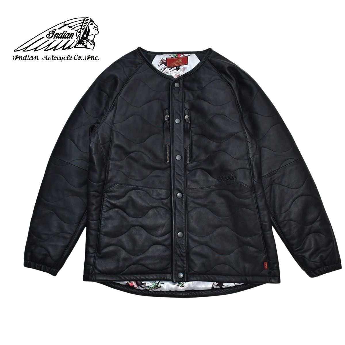 Indian インディアン Leather Quilt Jacket メンズ レディース ブラック M-XL