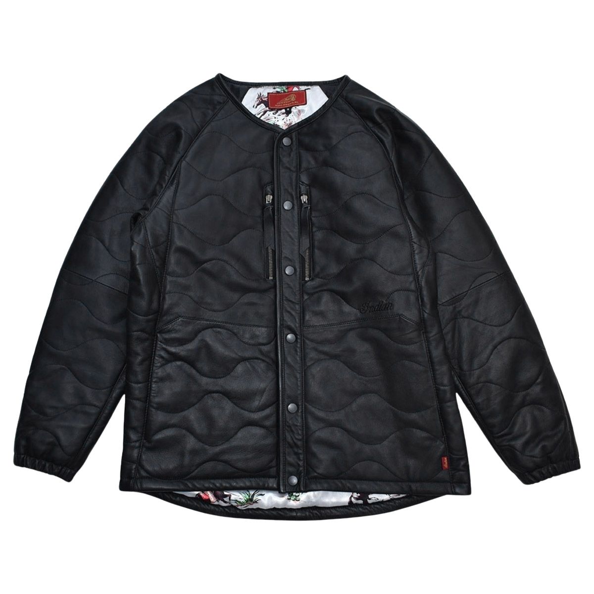 Indian インディアン Leather Quilt Jacket メンズ レディース ブラック M-XL