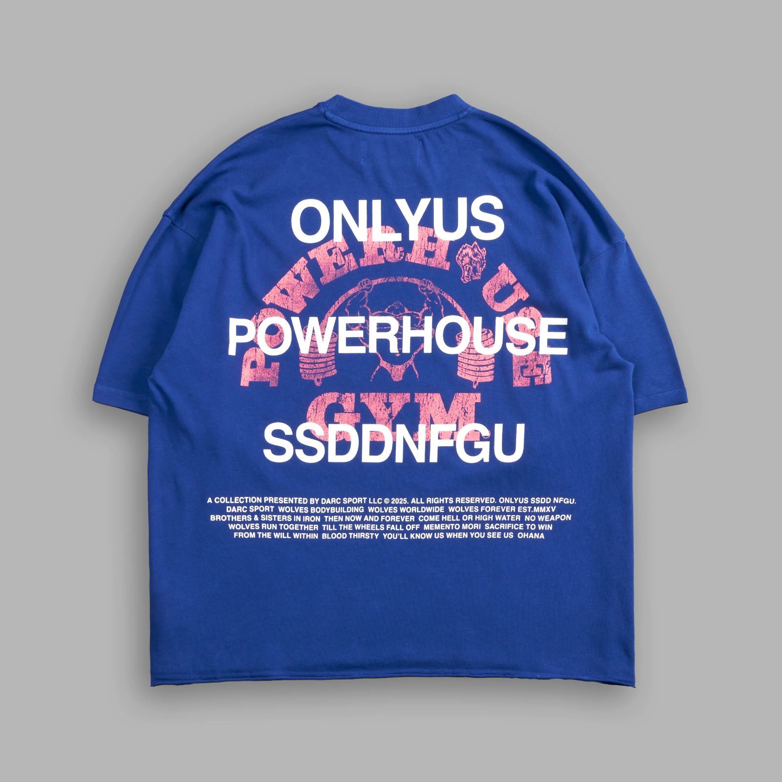 Darc Sport POWERHOUSE SSDD NFGU Only Us Gym Premium Raw Hem Box Cut Tee Darc Cobalt ダルクスポーツ パワーハウスジム オンリーアズ ボックスカットTシャツ ブルー コバルト 青