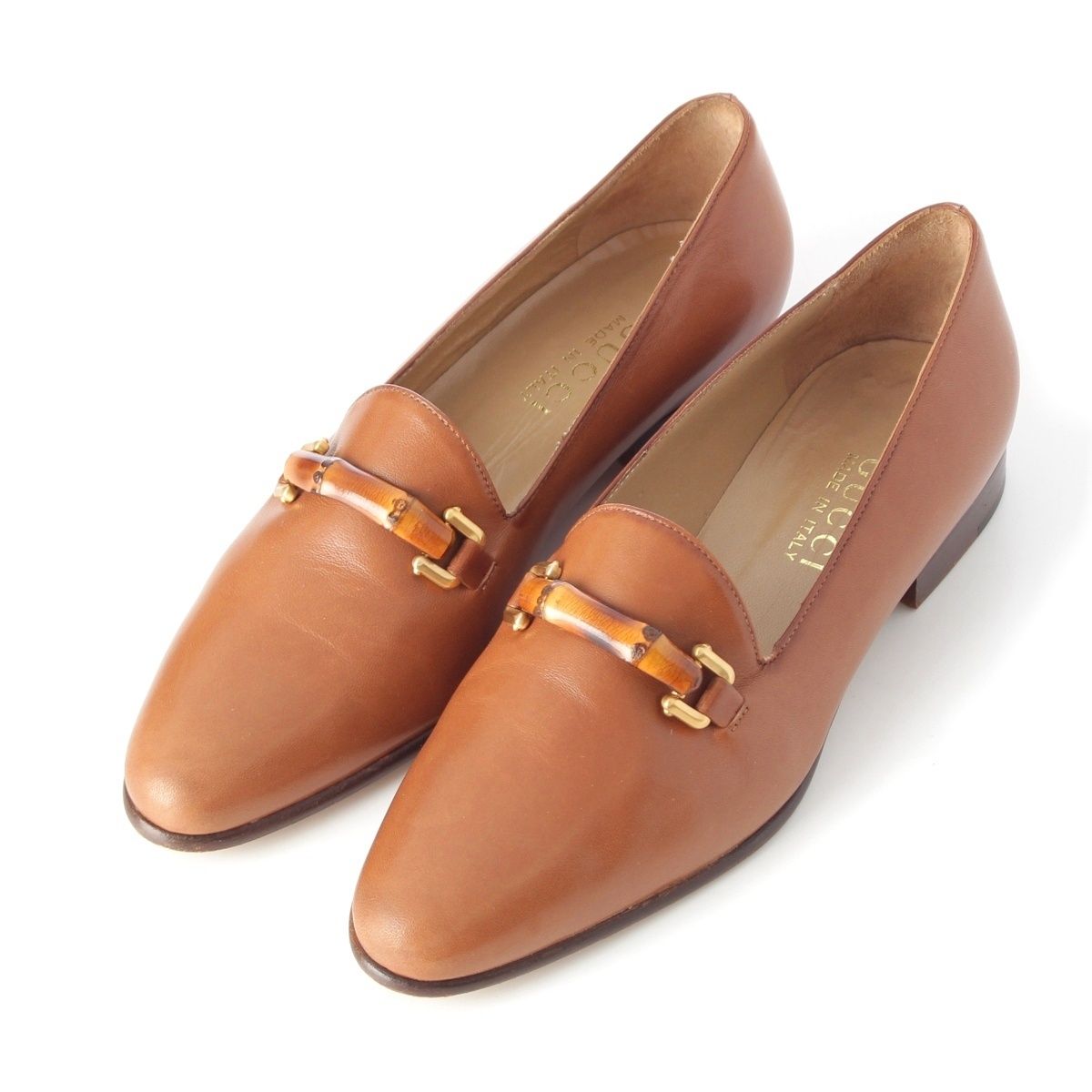 グッチ レザー オールドグッチ ヴィンテージ バンブー ローファー シューズ ブラウン 37【】