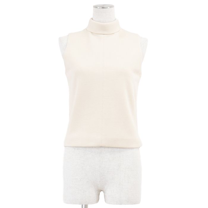 CELINE セリーヌ ノースリーブトップス タートルネック サイドスリット ジップ シグネチャー ロゴ トリオンフ ライニング ウール レディース サイズ S アイボリー イタリア製 759Y 2X370 12CR