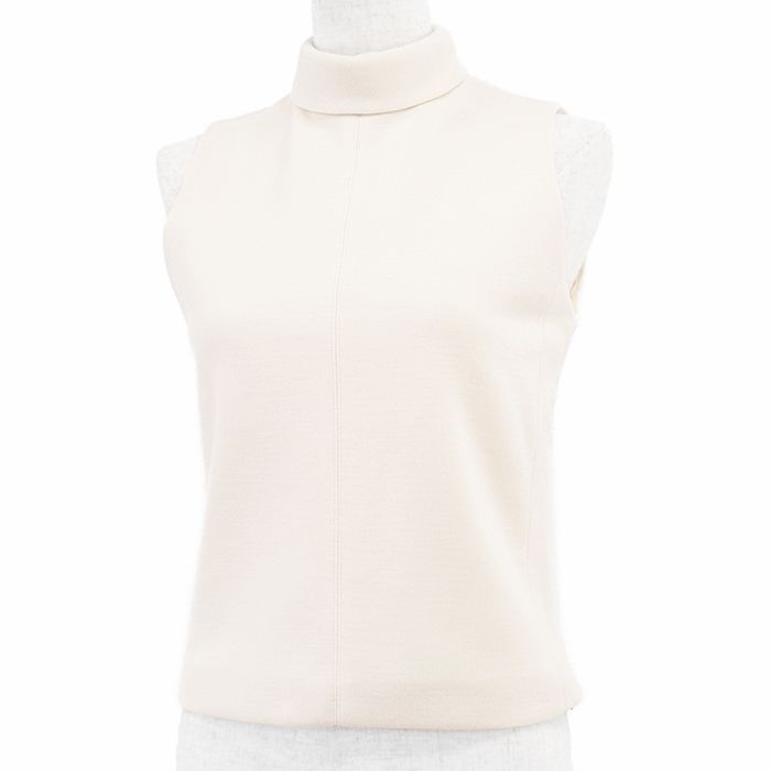 CELINE セリーヌ ノースリーブトップス タートルネック サイドスリット ジップ シグネチャー ロゴ トリオンフ ライニング ウール レディース サイズ S アイボリー イタリア製 759Y 2X370 12CR