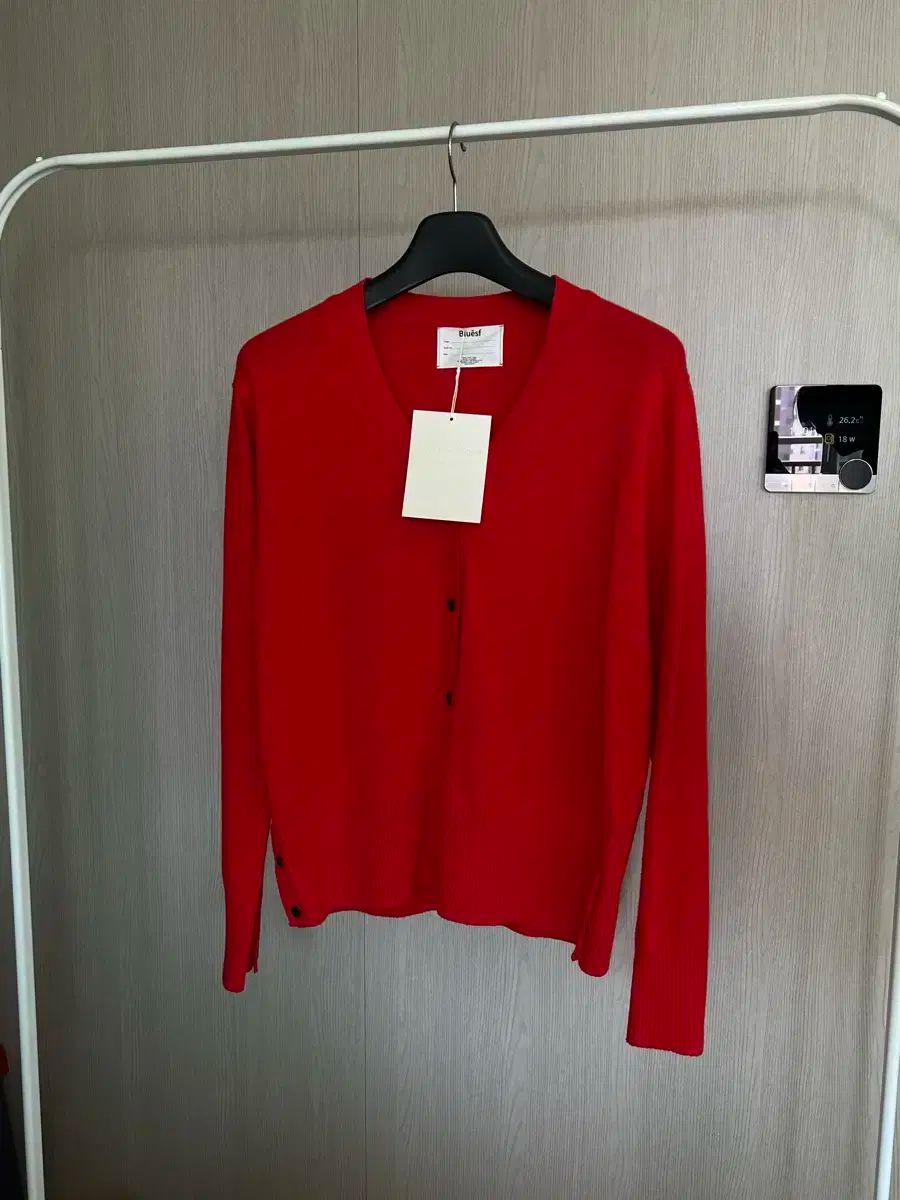 ブルー サンフラワー ブルーム ラムズ ウール レッド カーディガン Lサイズ