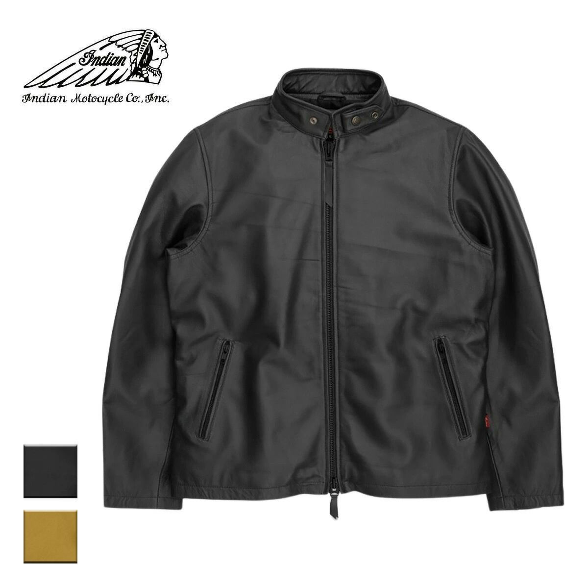 Indian インディアン Sheep Skin Single Riders Jacket メンズ レディース ブラック マスタードイエロー M-XL