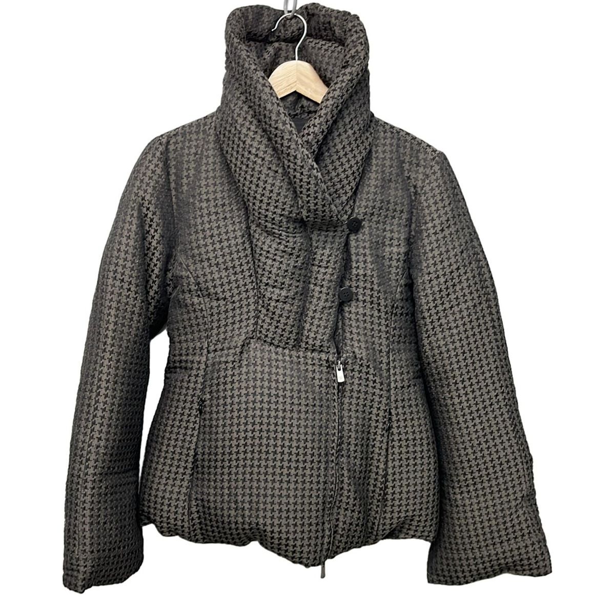 ARMANICOLLEZIONI アルマーニコレッツォーニ ブルゾン サイズ40 M レディース ダークブラウン×黒 長袖 中綿 千鳥格子 冬