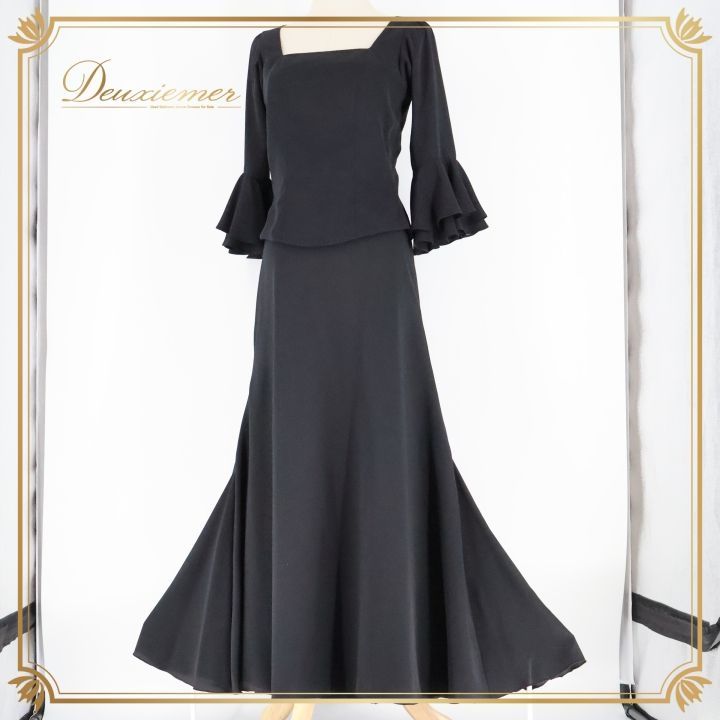 フラメンコ 衣装 ツーピース セットアップ トップス ファルダ スカート エルモサ HERMOSA 黒 無地 フリル ボランテ シンプル ダンス パーティ 発表会 ブラック系 エレガント レディース フラメンコ衣装 ロングスカート シンプルデザイン