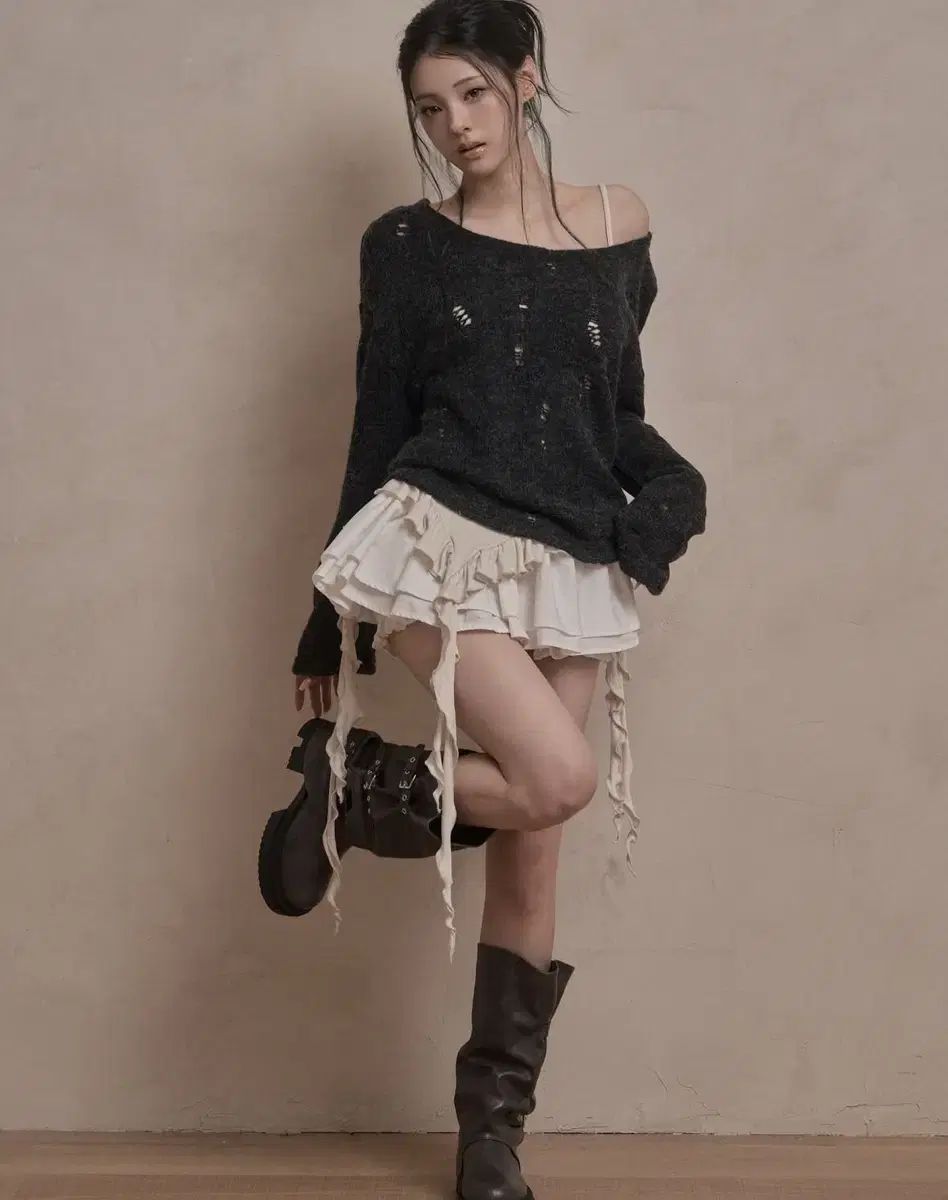 コーディネートセット カーキポイント 3ピース ニット スカート レイヤードノースリーブ