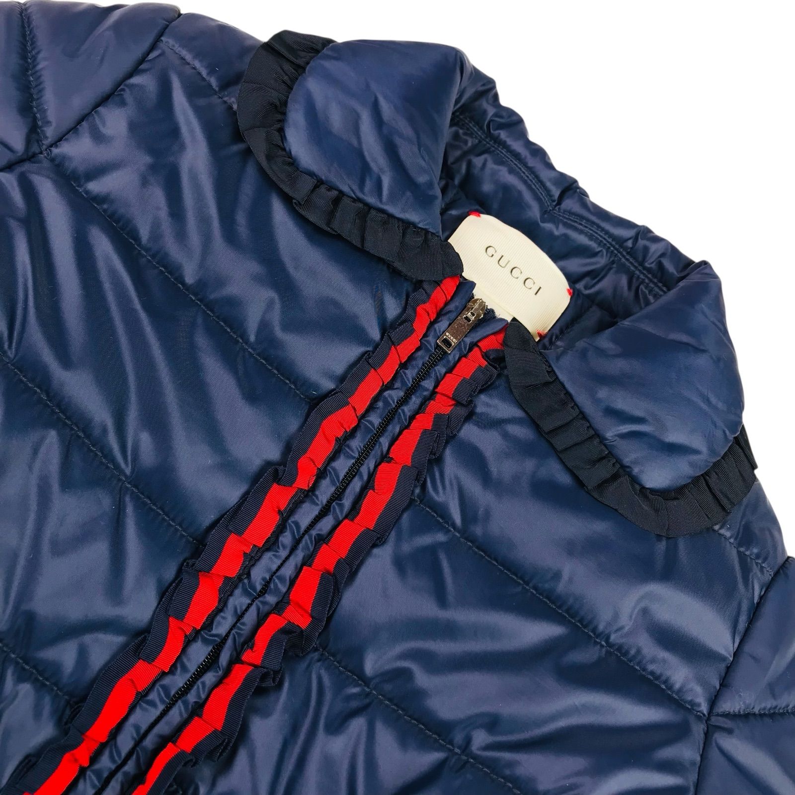 GUCCI グッチ キッズ シェリーラインフリル付き ナイロン フルジップ 中綿入りジャケット 6 116㎝ イタリア製 キッズ中綿ジャケット チルドレン アウター 冬物 子供服 カジュアル ブランド