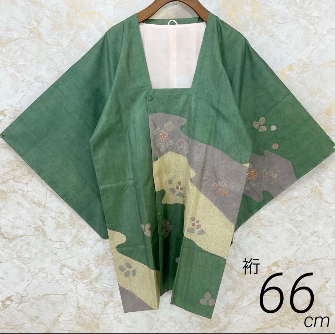 kimono one kimonoarisa 同然 大島紬に友禅と絞りの素敵なロング道行コート 正絹 絞り 仕付け糸付き 裄長 裄66丈89 5