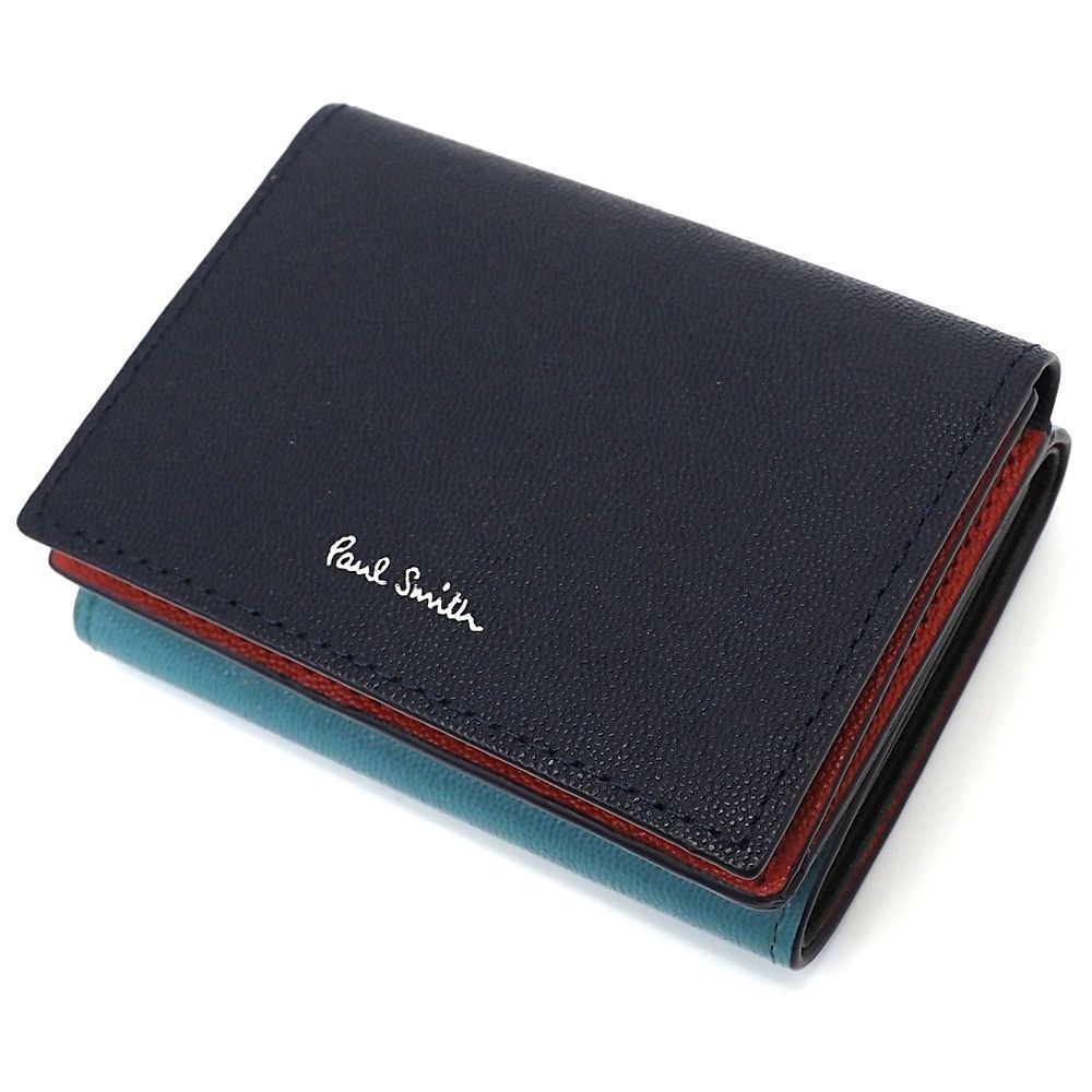 Paul Smith ブロック レザーウォレット 三つ折り財布 ネイビー ターコイズ BPU082 ポールスミス メンズ レディース 5CH K06173 KOV15