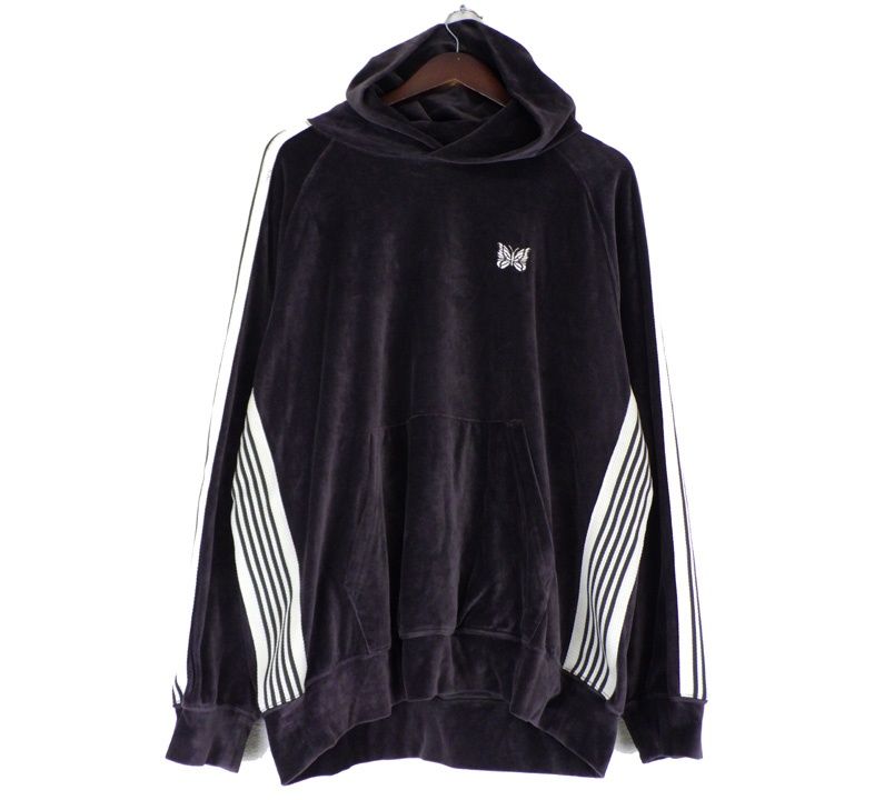 ニードルズ Needles Velour Track Hoodie ロゴ 刺繍 ベロア サイドライン フーディー パーカー f28693