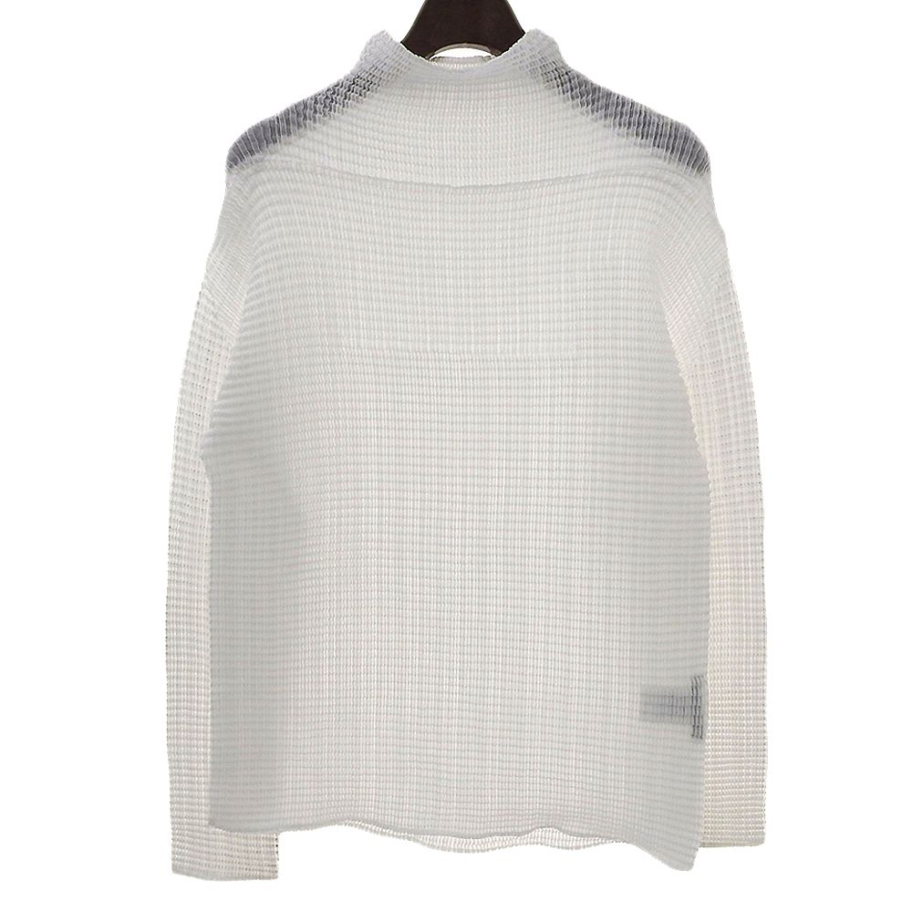 ISSEY MIYAKE イッセイミヤケ ポリエステル ラメ加工 スクエアワッフルプリーツ ハイネック ロングスリーブカットソー 白 2