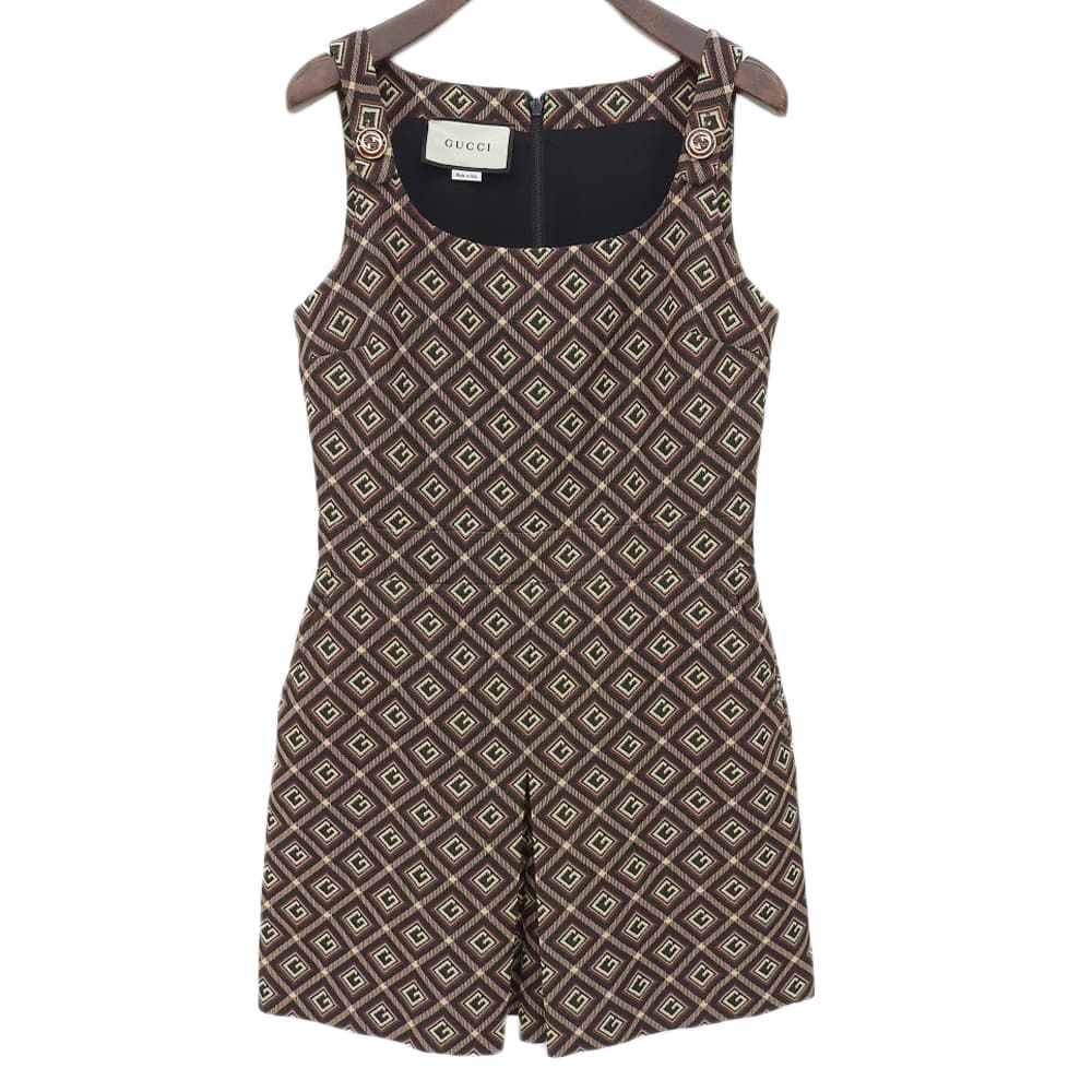 GUCCI グッチ Gジャガード ショートオールインワン レディース ブラウン×ブラック 38 627462 20年