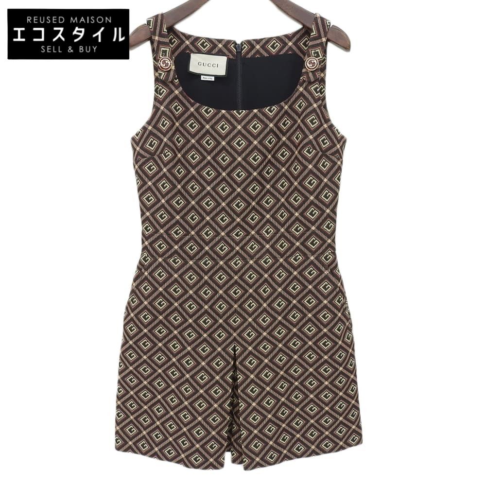 GUCCI グッチ Gジャガード ショートオールインワン レディース ブラウン×ブラック 38 627462 20年 38