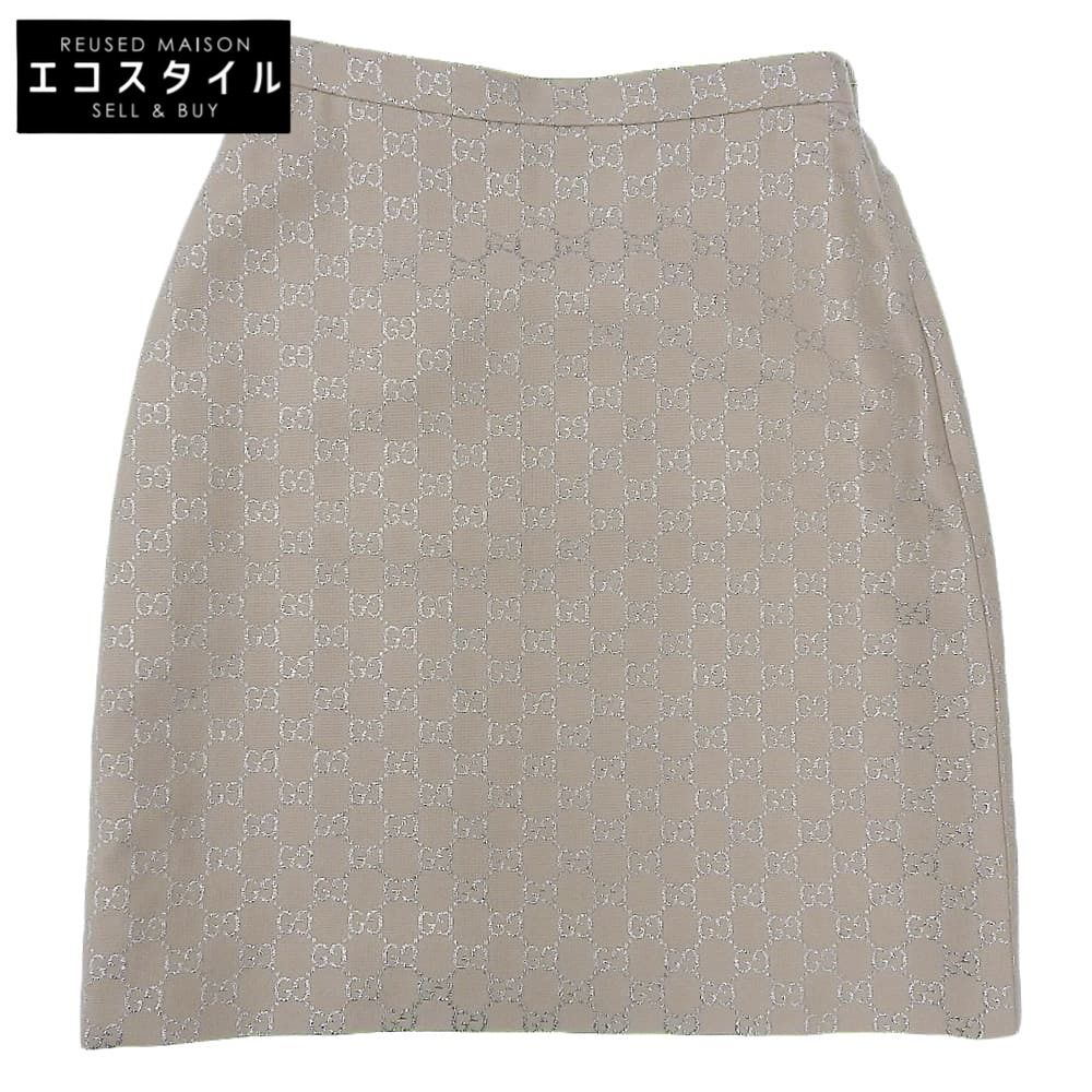 GUCCI グッチ インターロッキングG GGラメ ミニスカート レディース ウール シルク アイボリー シルバー 36 631492 20年