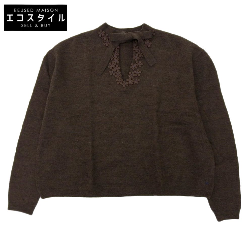 45R フォーティファイブ アール ウール フラワーモチーフボウタイニット トップス レディース ブラウン 3 5108076 3