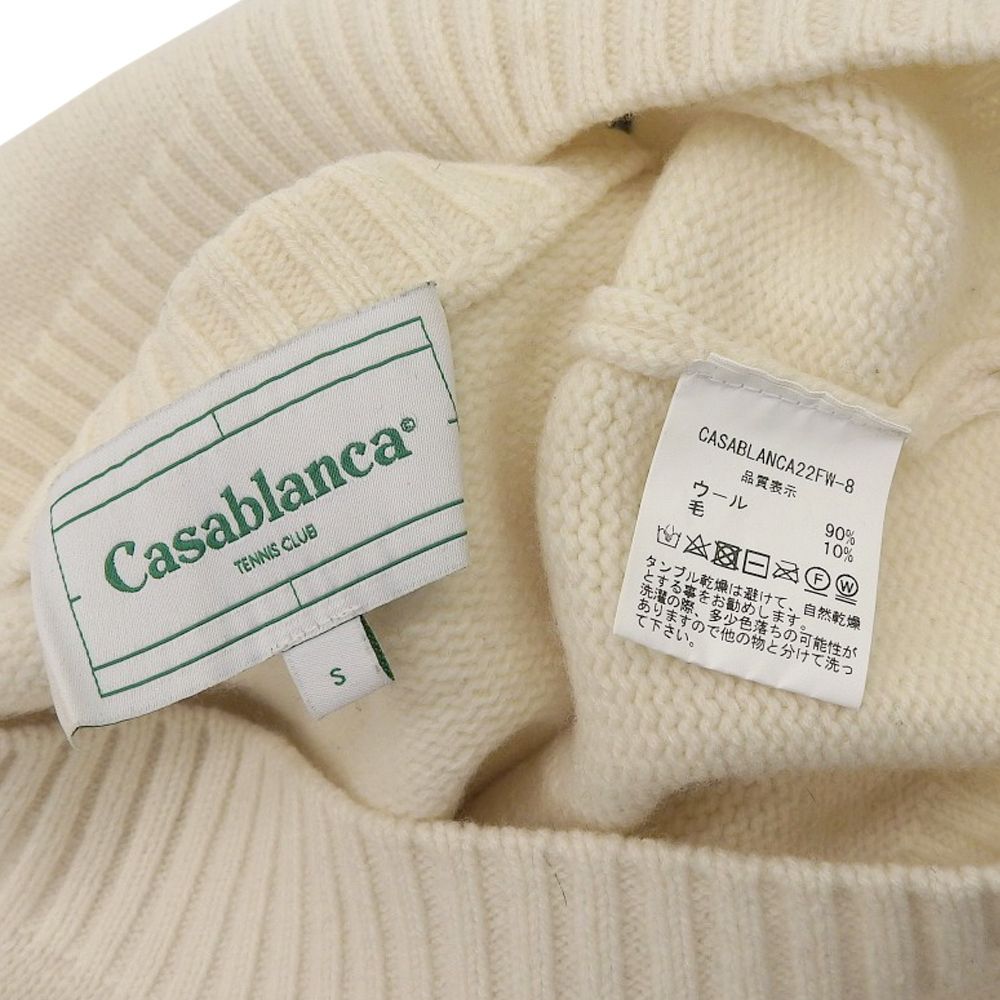 激安大特集！ Casablanca カサブランカ エンブレム刺繍 ロングスリーブニット トップス レディース ウール ホワイト S S 再入荷、送料無料。