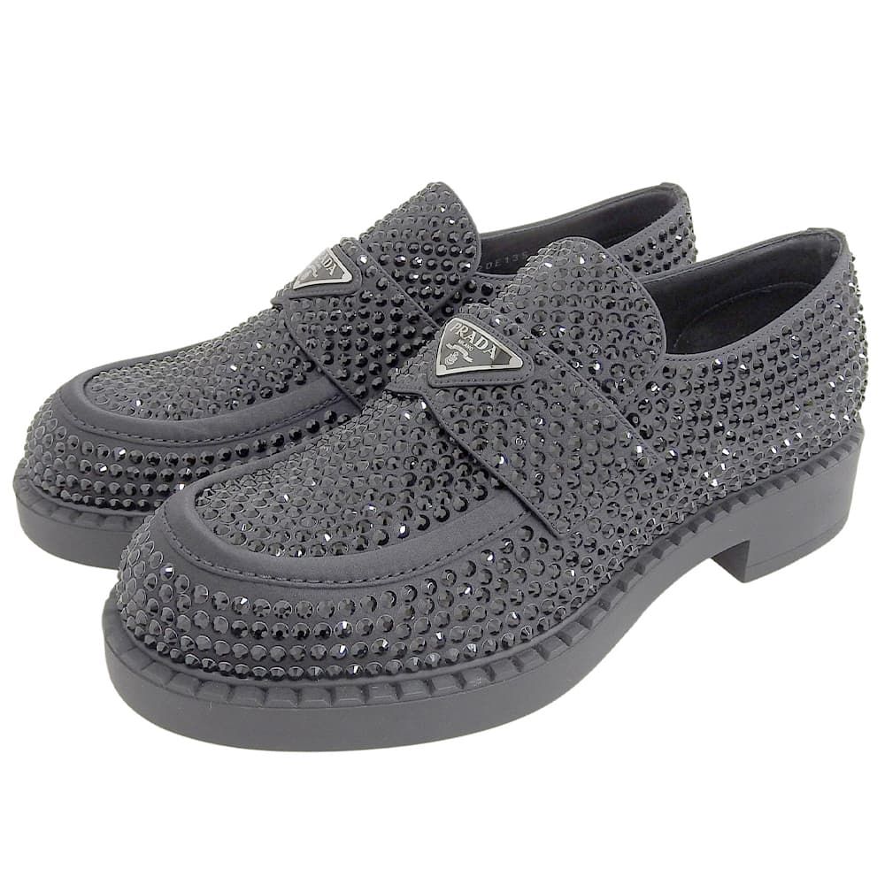 PRADA プラダ チョコレート クリスタルローファー シューズ メンズ ブラック 6 1 2 2DE135 6.5