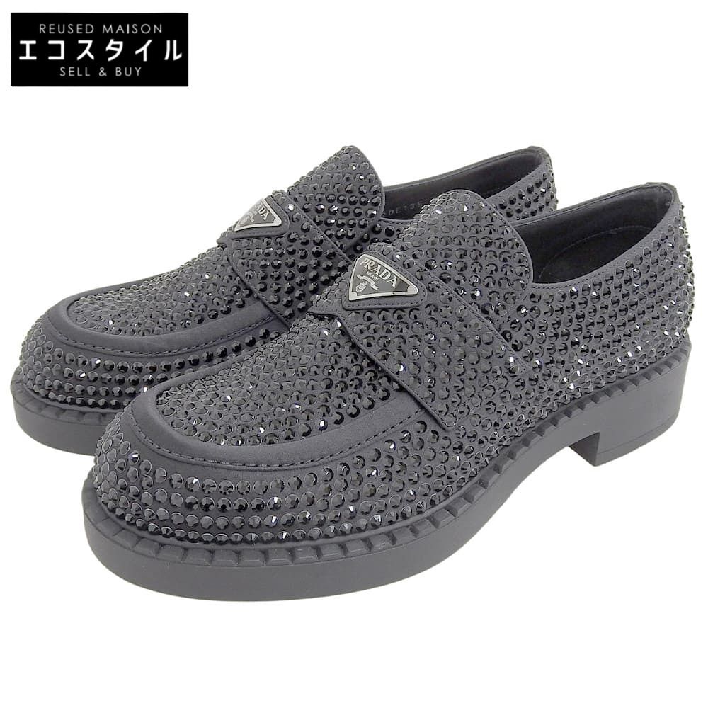 PRADA プラダ チョコレート クリスタルローファー シューズ メンズ ブラック 6 1 2 2DE135 6.5
