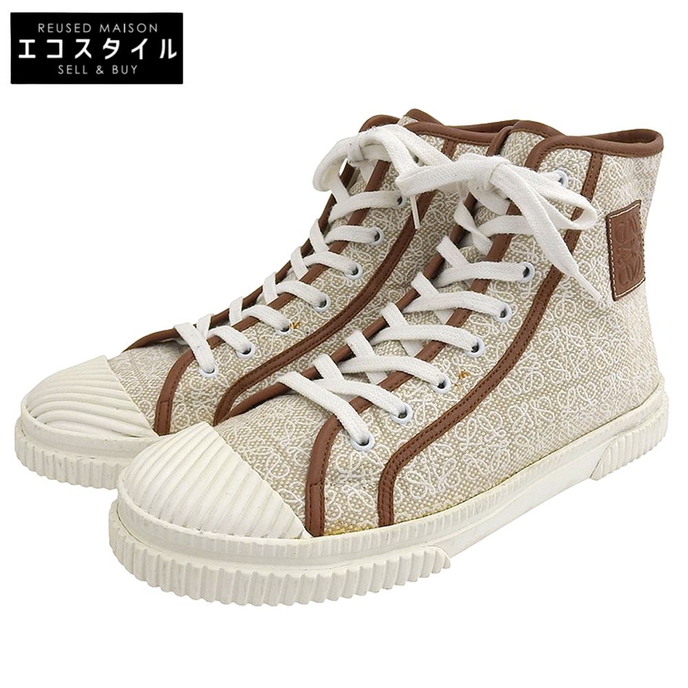 LOEWE ロエベ キャンバス アナグラム総柄 ハイカットスニーカー シューズ メンズ ベージュ 26.5cm 822105 41