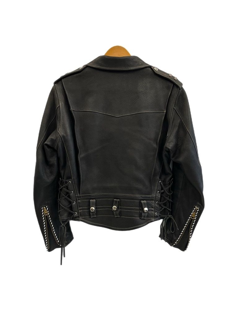 フラットヘッド THE FLAT HEAD ディアスキン ダブル ライダース ジャケット レザー 鹿革 レザーパイピング レザーレース 黒 36 ジャケット ブラック 101MT-5316