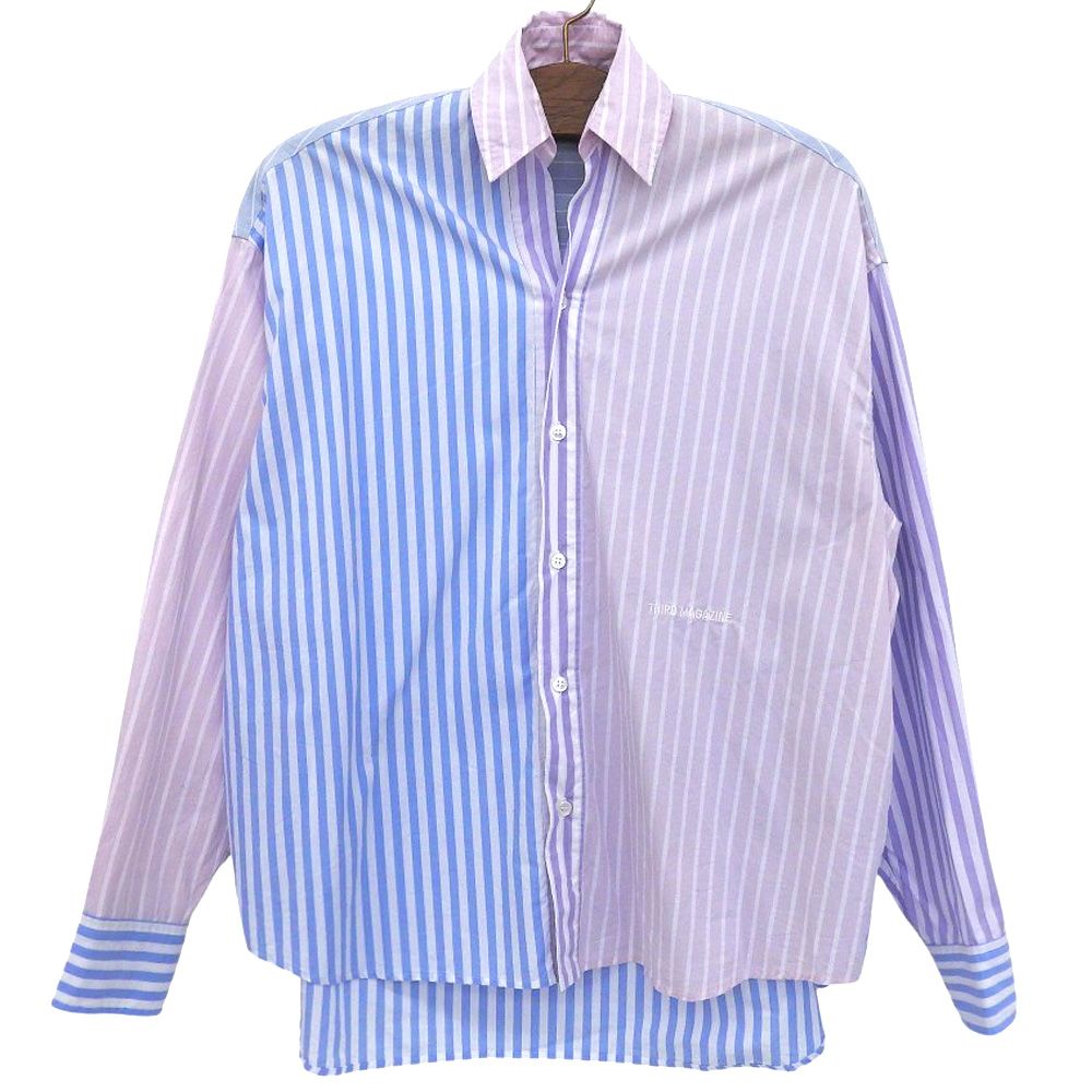 THIRD MAGAZINE サードマガジン ストライプ ワンポイントロゴ オーバー シャツ トップス レディース マルチ 9 A0833FB 9