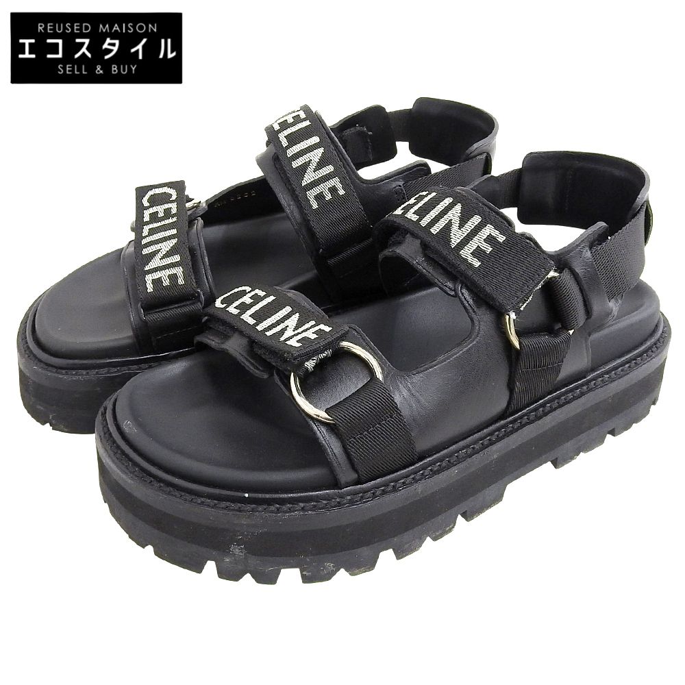 CELINE セリーヌ レザー ファブリック サンダル BULKY シューズ レディース 黒 ブラック 38 1 2 RM 1201