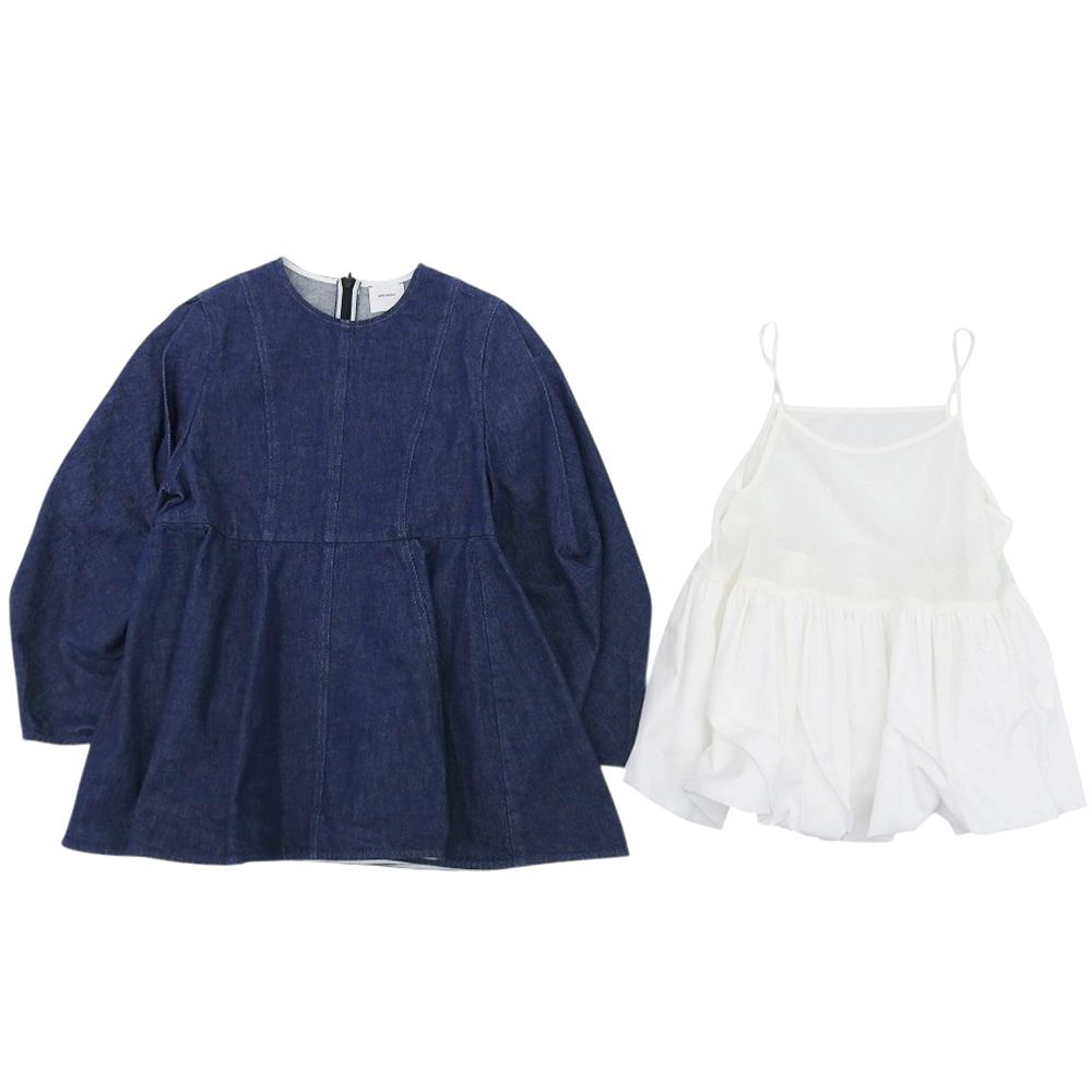 shirocon シロコン コットン バルーンキャミソール付き origamiデニムブラウス トップス インディゴ ホワイト 36 SC21-24005SP 36