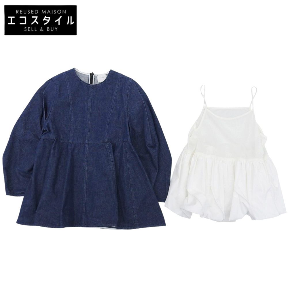 shirocon シロコン コットン バルーンキャミソール付き origamiデニムブラウス トップス インディゴ ホワイト 36 SC21-24005SP 36